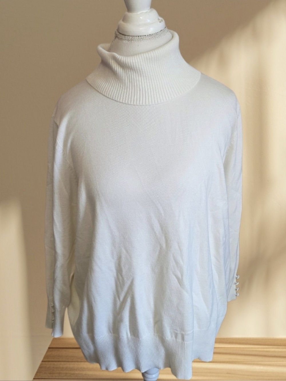 🦢 Women's Cream Ribbed Turtleneck Pullover Sweater